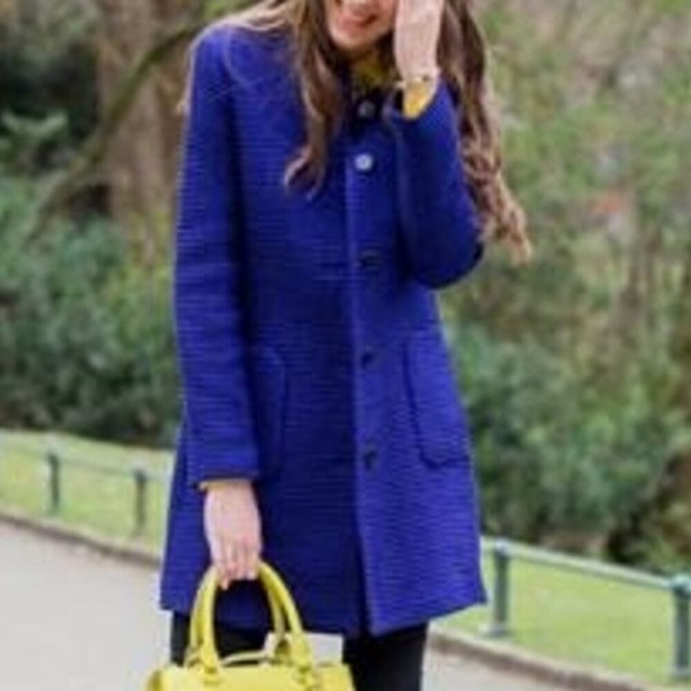 Zara Woven Pattern Long Sleeve Pocket Lined Trench Coat Jacket XS Navy Blue